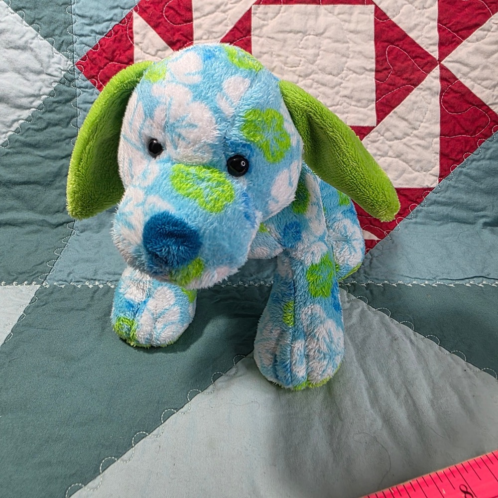 Ganz Webkinz Tropical Island Pup Plush Small Blue Green Floral Hibiscus Pattern